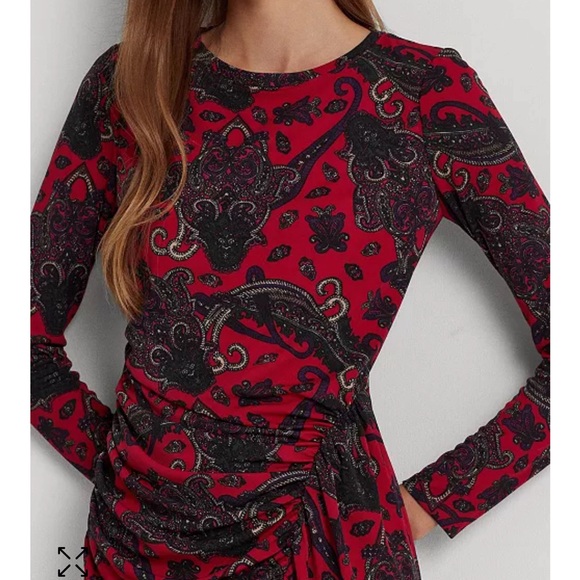 LAUREN RALPH LAUREN Women's Red & Black Paisley Jersey Dress Size 10 - Picture 2 of 4